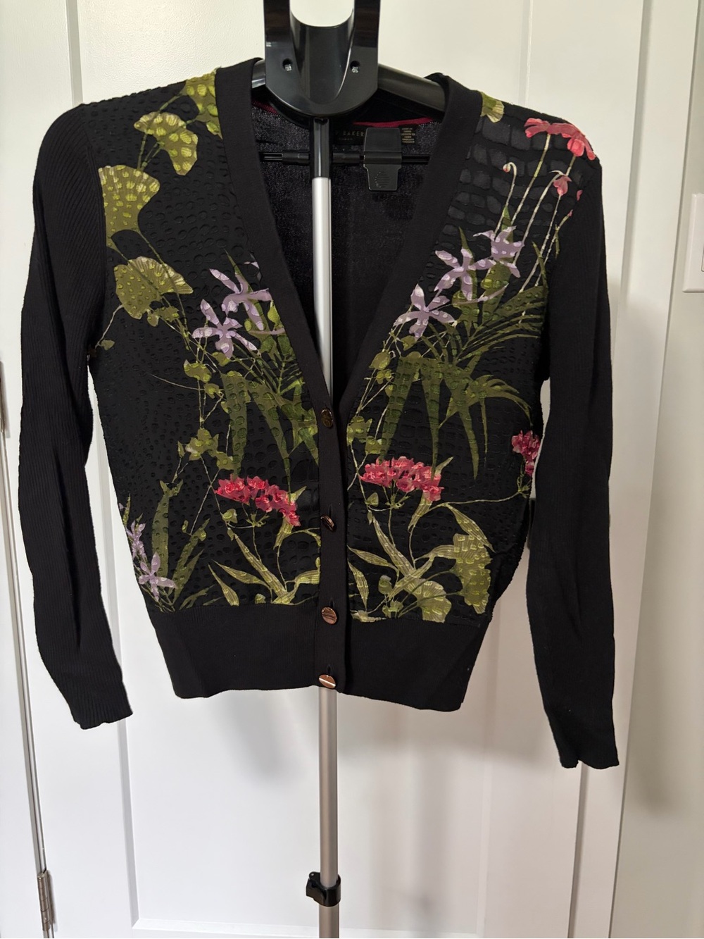 Ted Baker Black Floral Cardigan Sweater-Ted size 1=US size 4